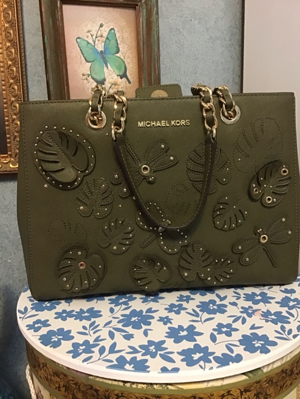 Michael kors Saffiano leather appliqué  bag chains butterfly dragonfly